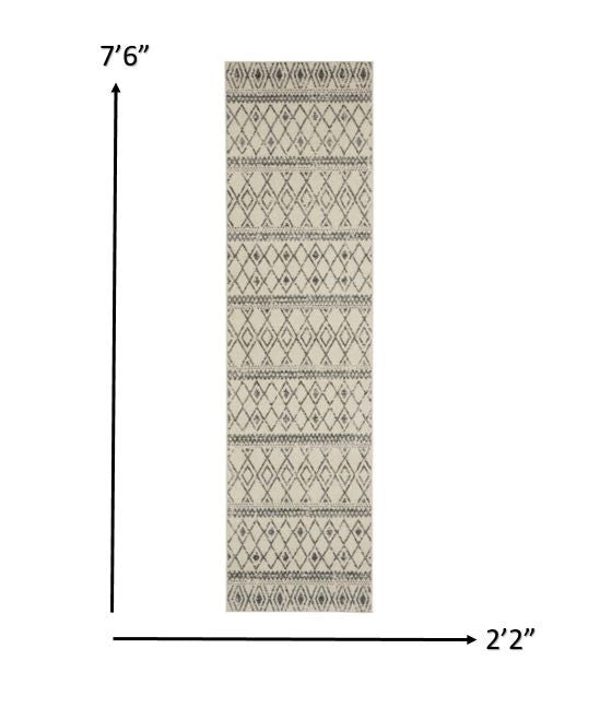 10' Gray Geometric Berber Power Loom Runner Rug
