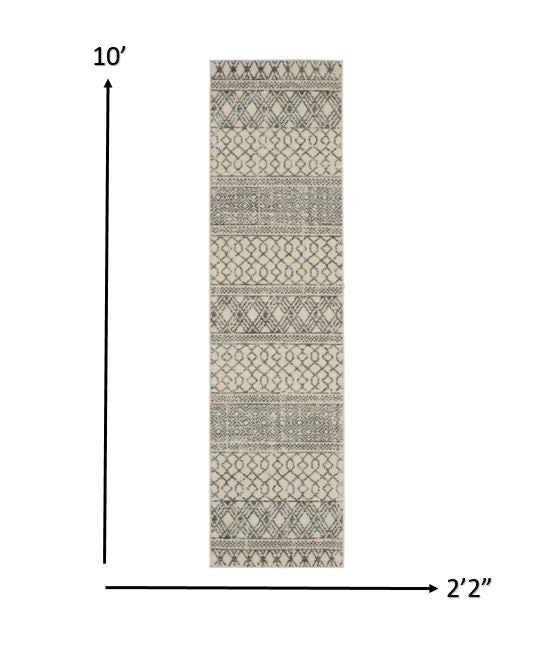 10' Gray Geometric Power Loom Runner Rug