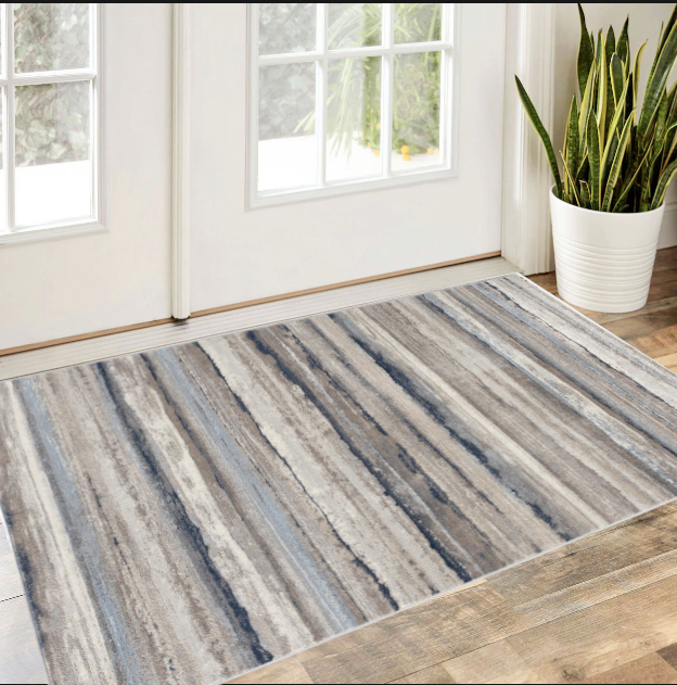 10' Blue and Beige Striped Distressed Runner Rug