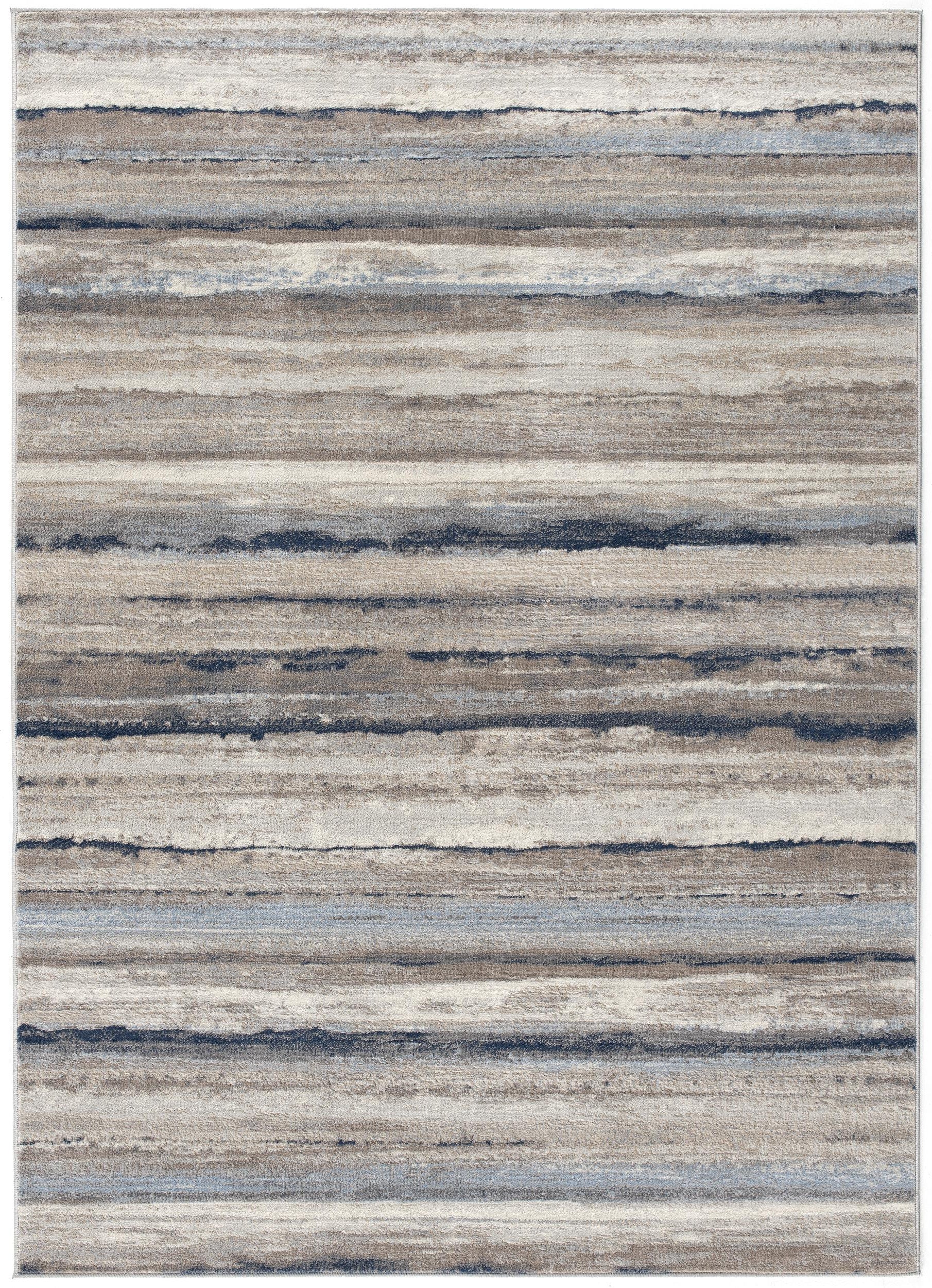 10' Blue and Beige Striped Distressed Runner Rug