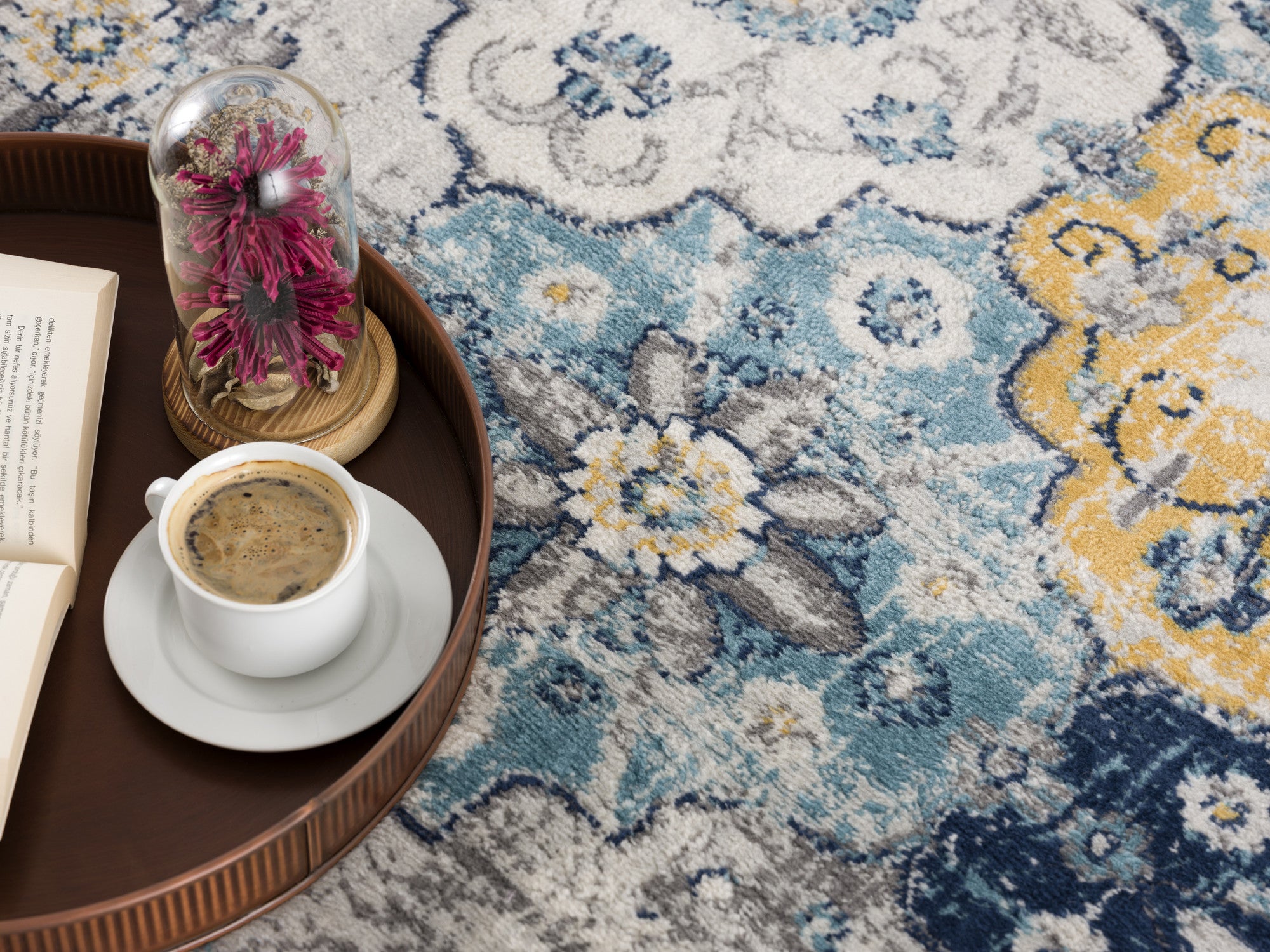 2' X 5' Blue and Yellow Floral Area Rug