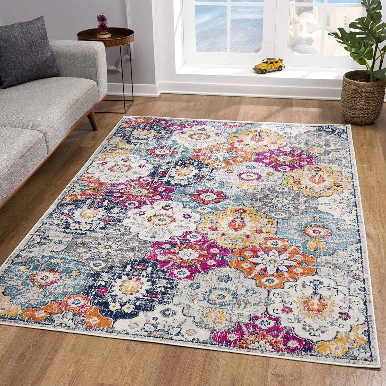 20' Runner Blue and Ivory Floral Runner Rug