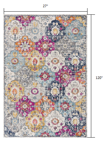 20' Runner Blue and Ivory Floral Runner Rug