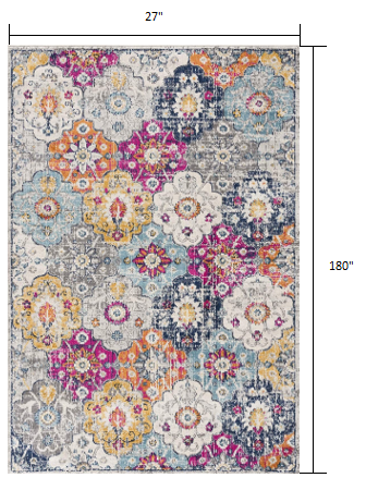 20' Runner Blue and Ivory Floral Runner Rug