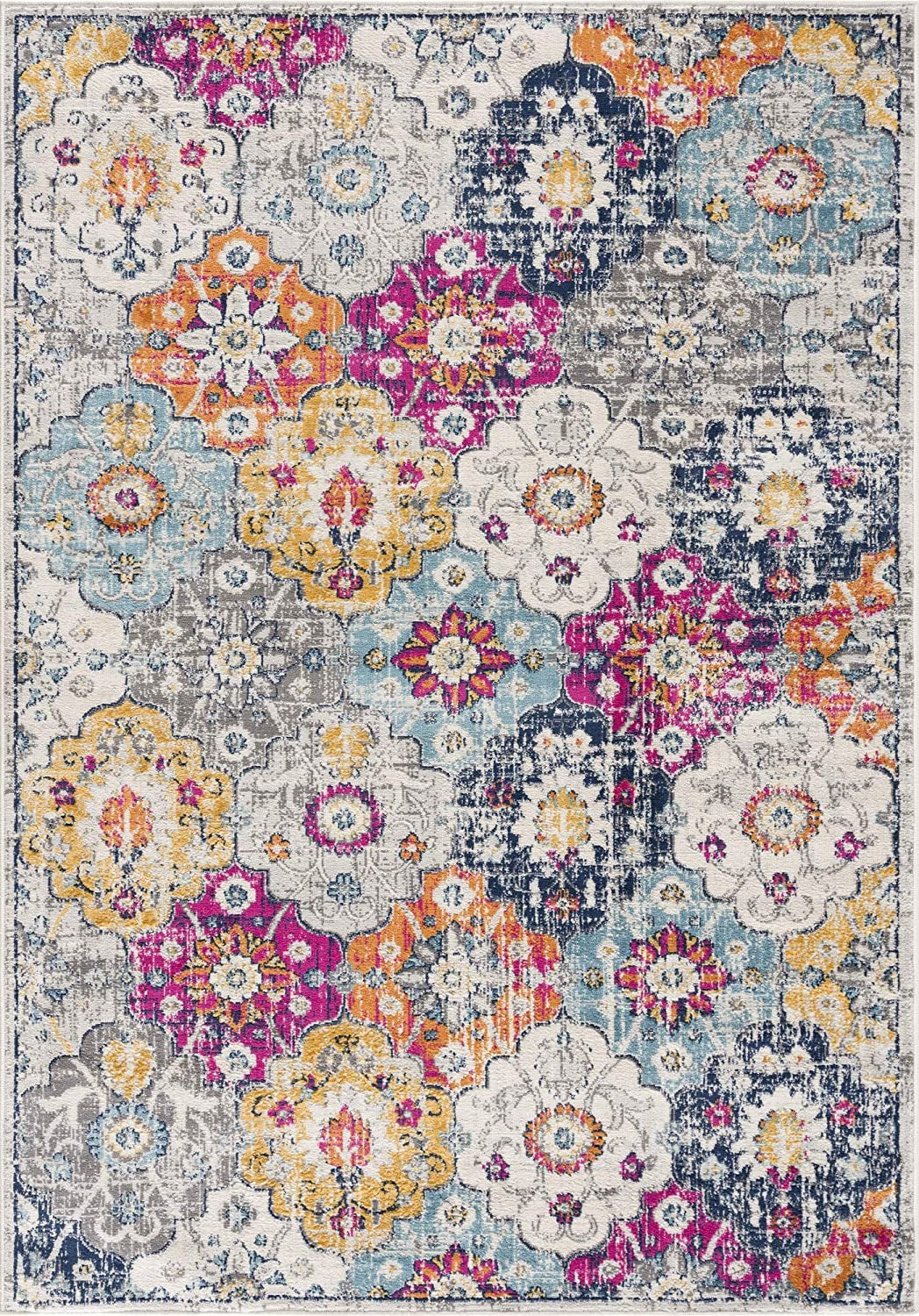 20' Runner Blue and Ivory Floral Runner Rug