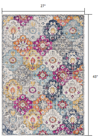 20' Runner Blue and Ivory Floral Runner Rug