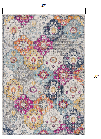 20' Runner Blue and Ivory Floral Runner Rug