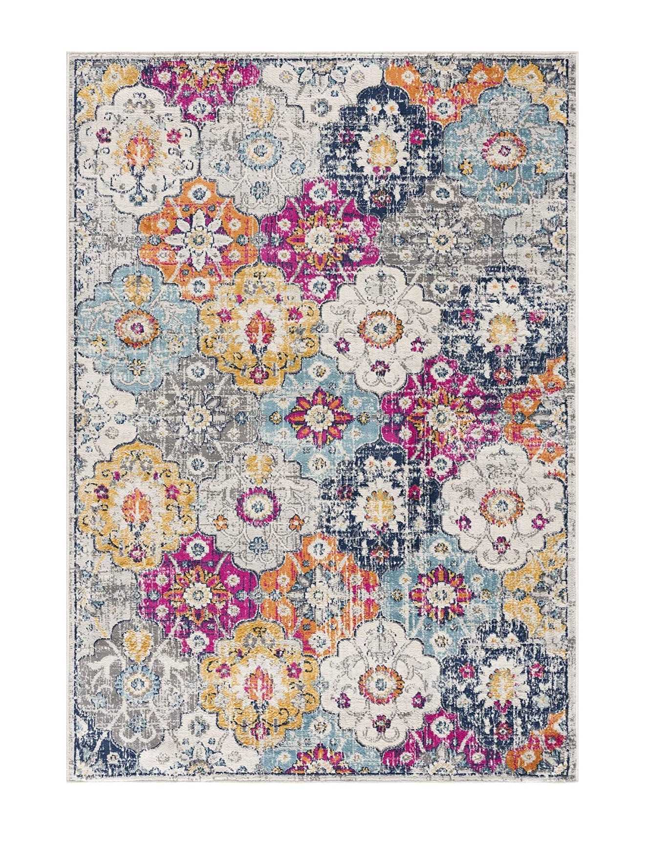20' Runner Blue and Ivory Floral Runner Rug