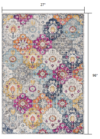 20' Runner Blue and Ivory Floral Runner Rug