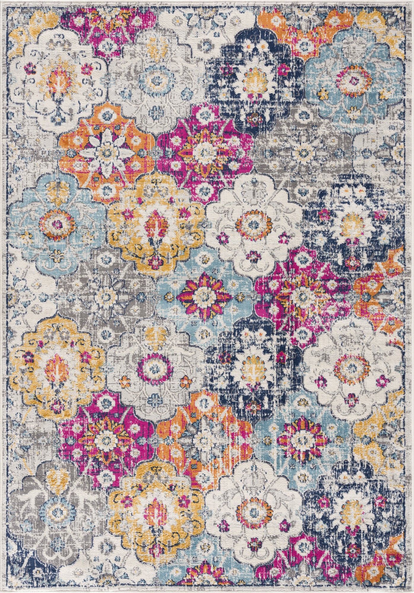 20' Runner Blue and Ivory Floral Runner Rug