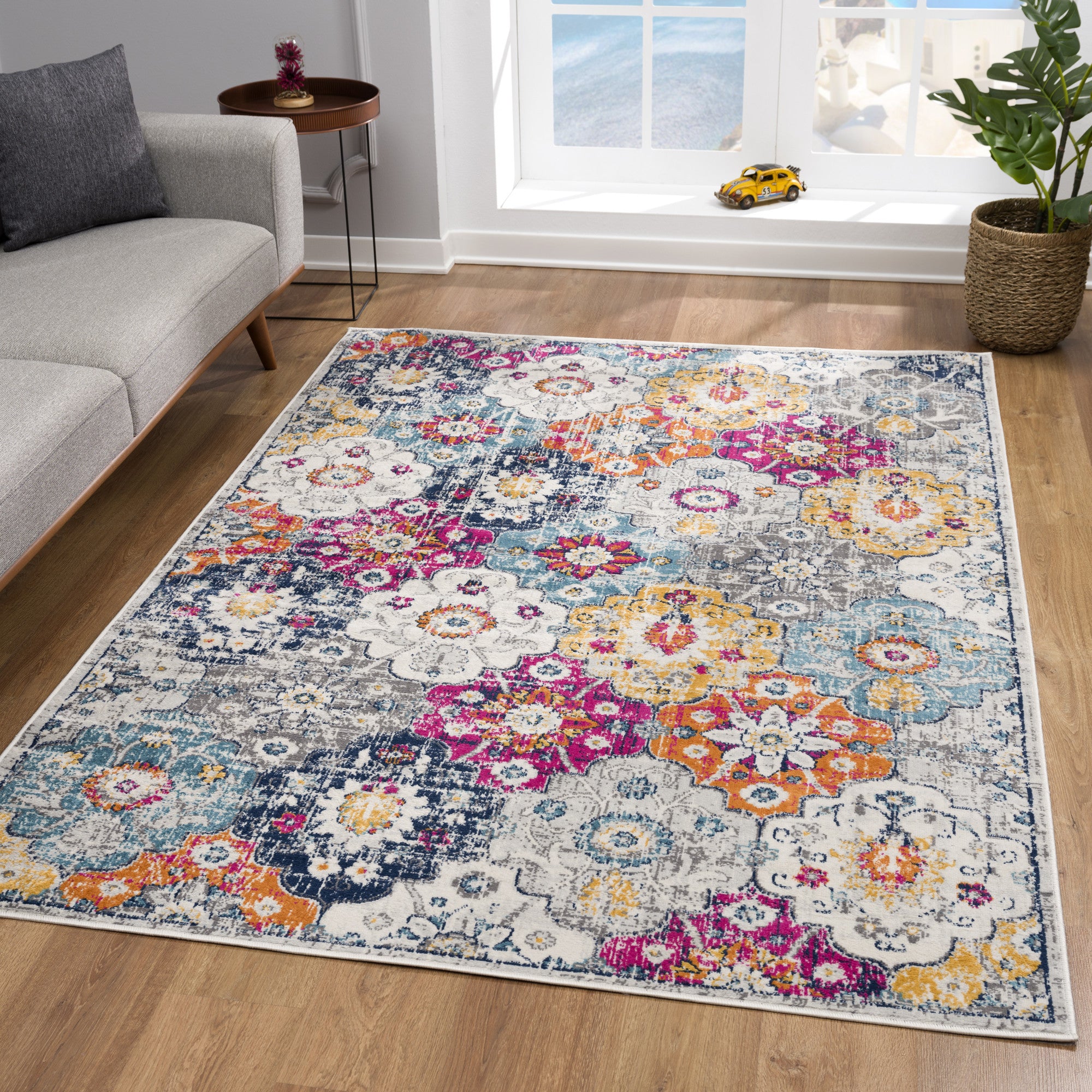 20' Runner Blue and Ivory Floral Runner Rug