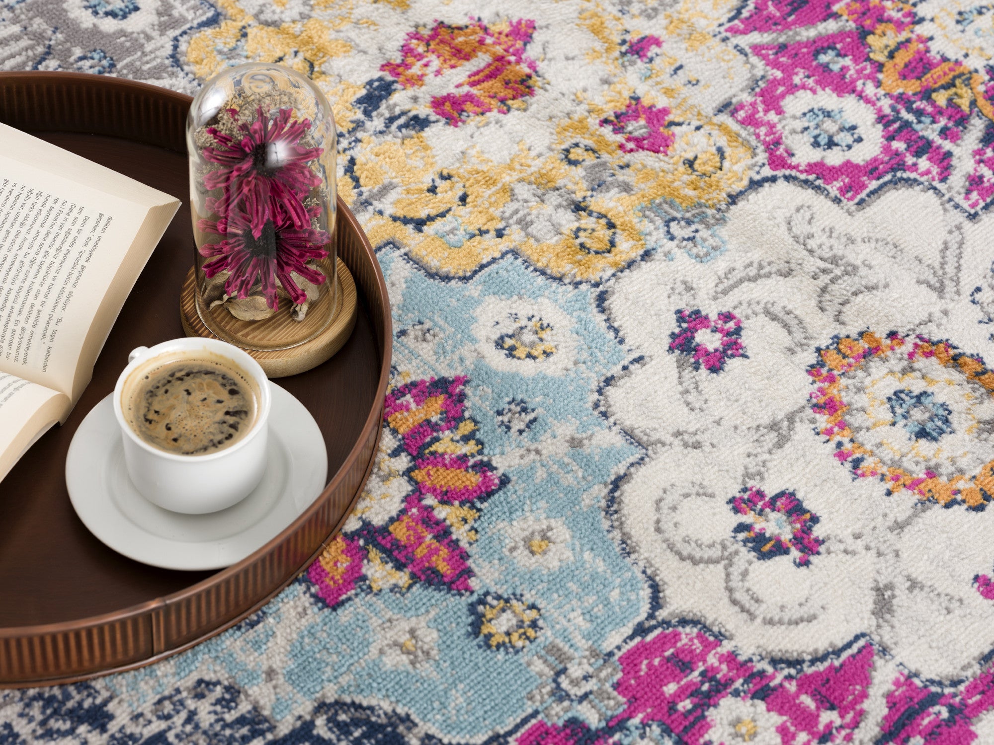 20' Runner Blue and Ivory Floral Runner Rug