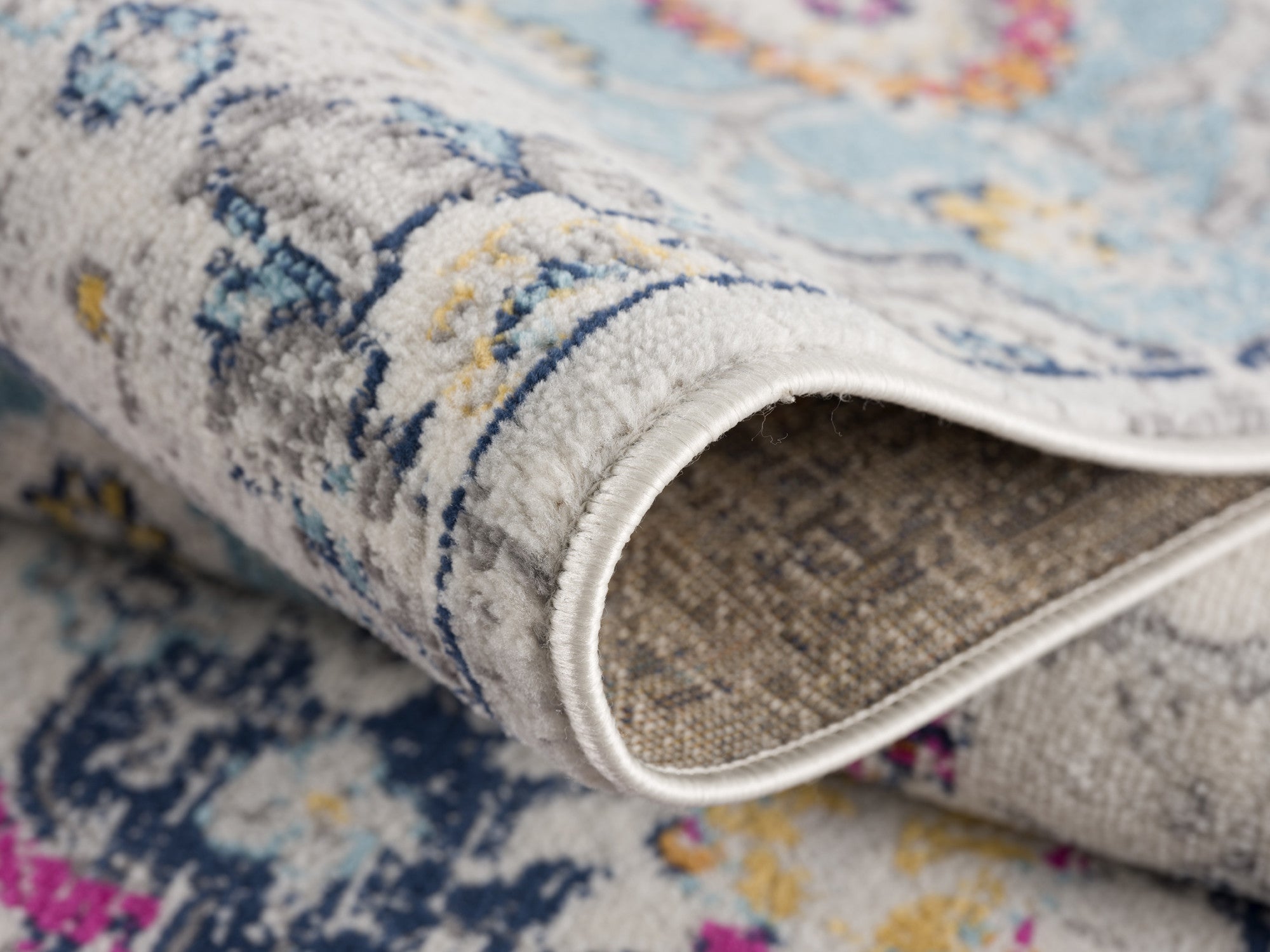 20' Runner Blue and Ivory Floral Runner Rug