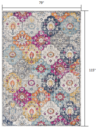20' Runner Blue and Ivory Floral Runner Rug