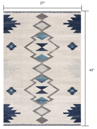 4' x 6' Blue and Ivory Southwestern Area Rug