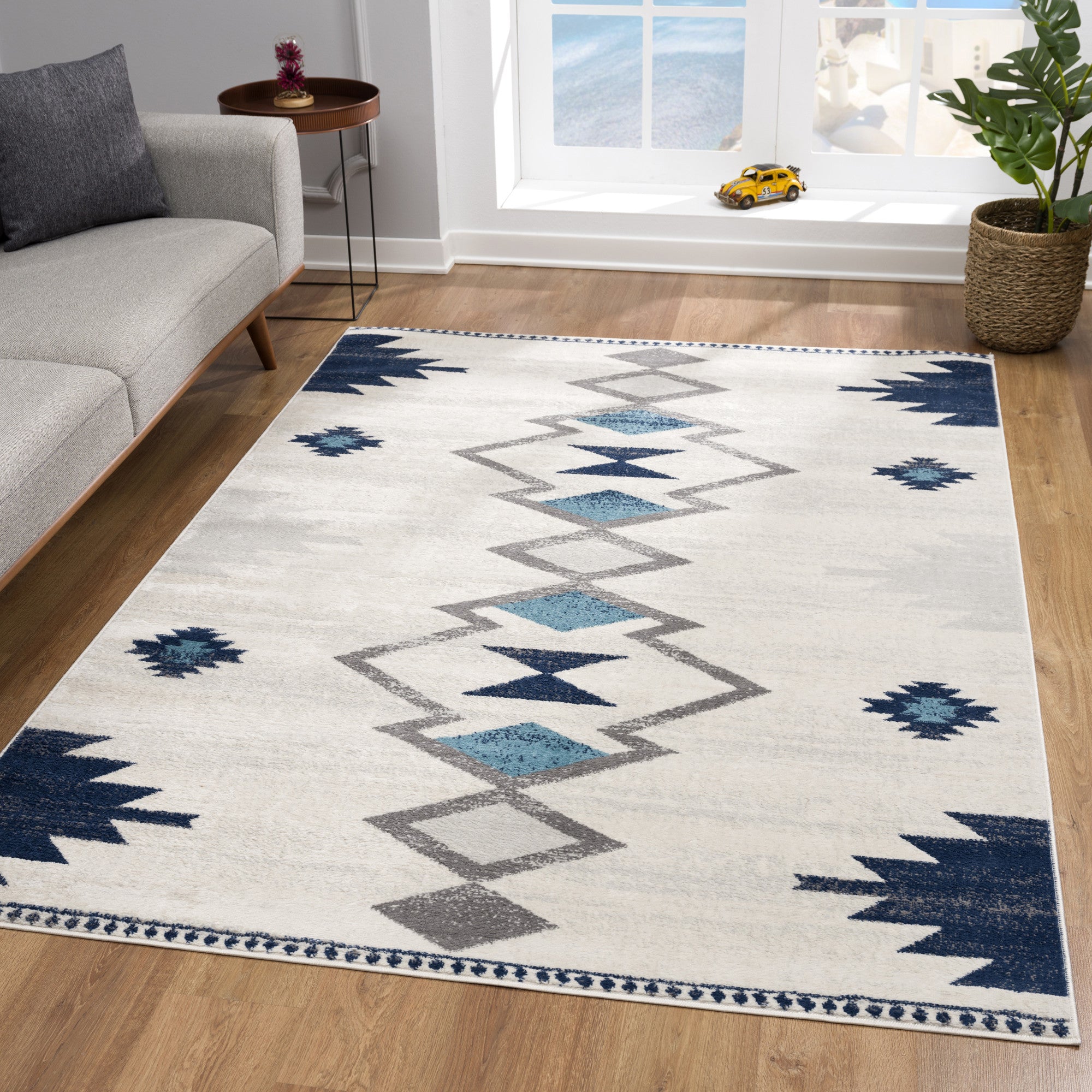 4' x 6' Blue and Ivory Southwestern Area Rug