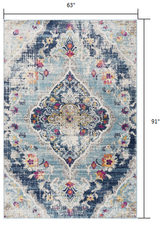 6' x 9' Blue and Ivory Medallion Area Rug