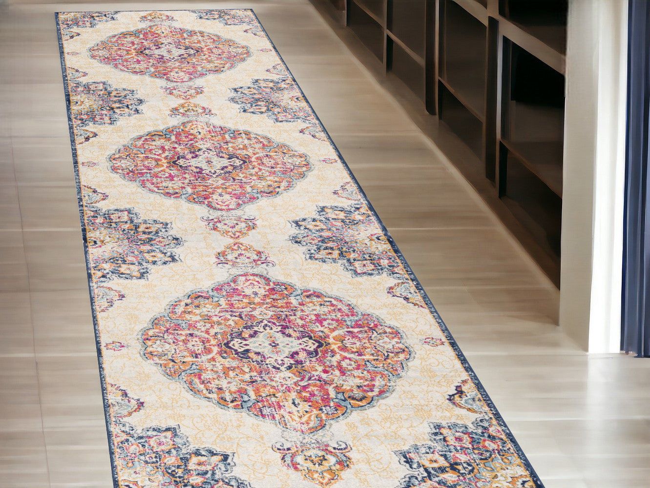 6' x 9' Blue and Beige Medallion Area Rug
