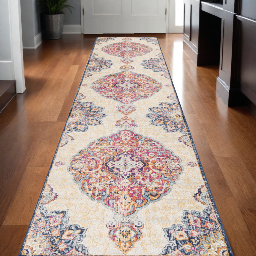 6' x 9' Blue and Beige Medallion Area Rug