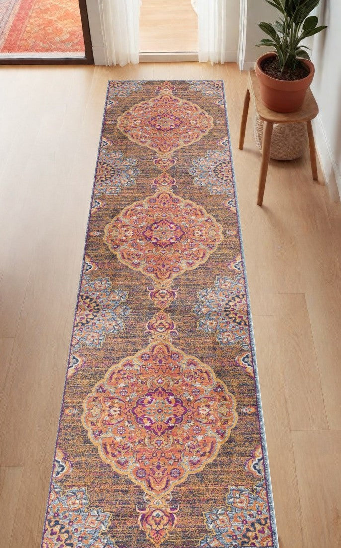 5’ X 8’ Rustic Orange Medallion Area Rug