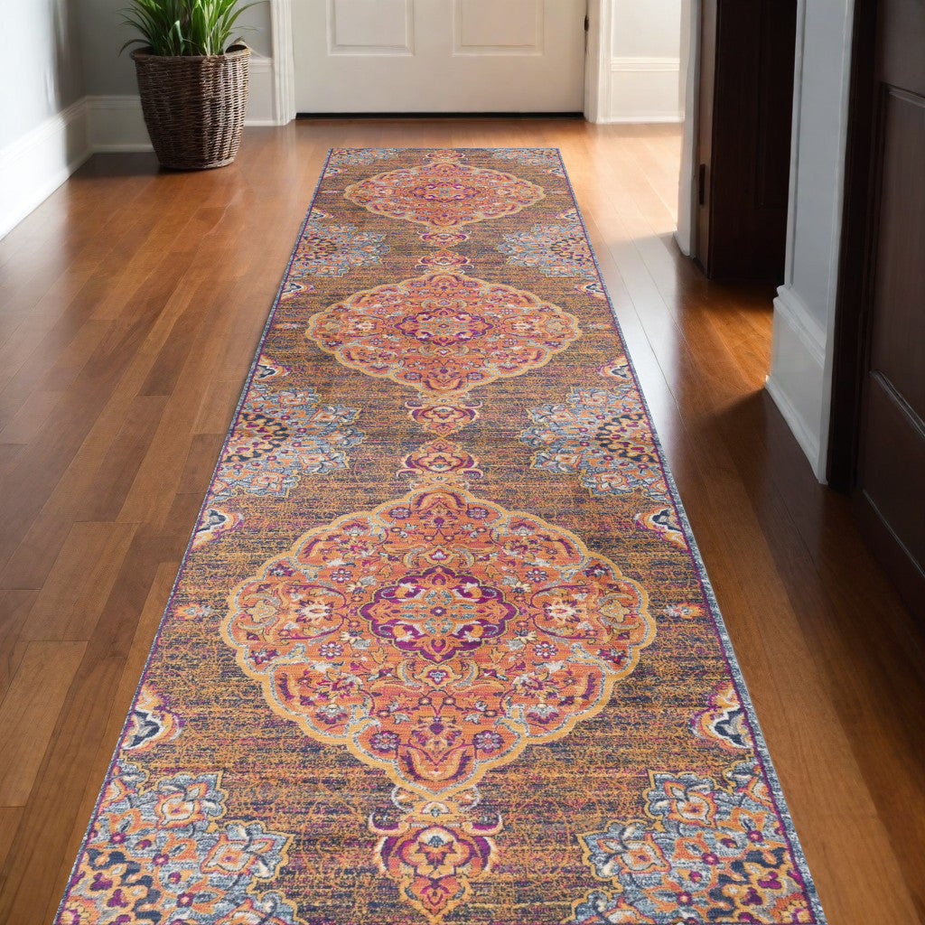 5’ X 8’ Rustic Orange Medallion Area Rug