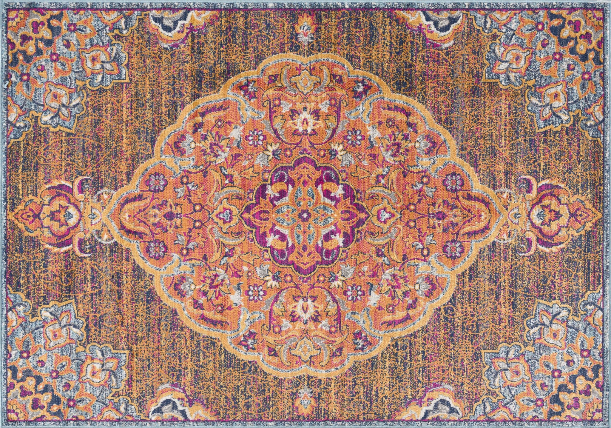 5’ X 8’ Rustic Orange Medallion Area Rug