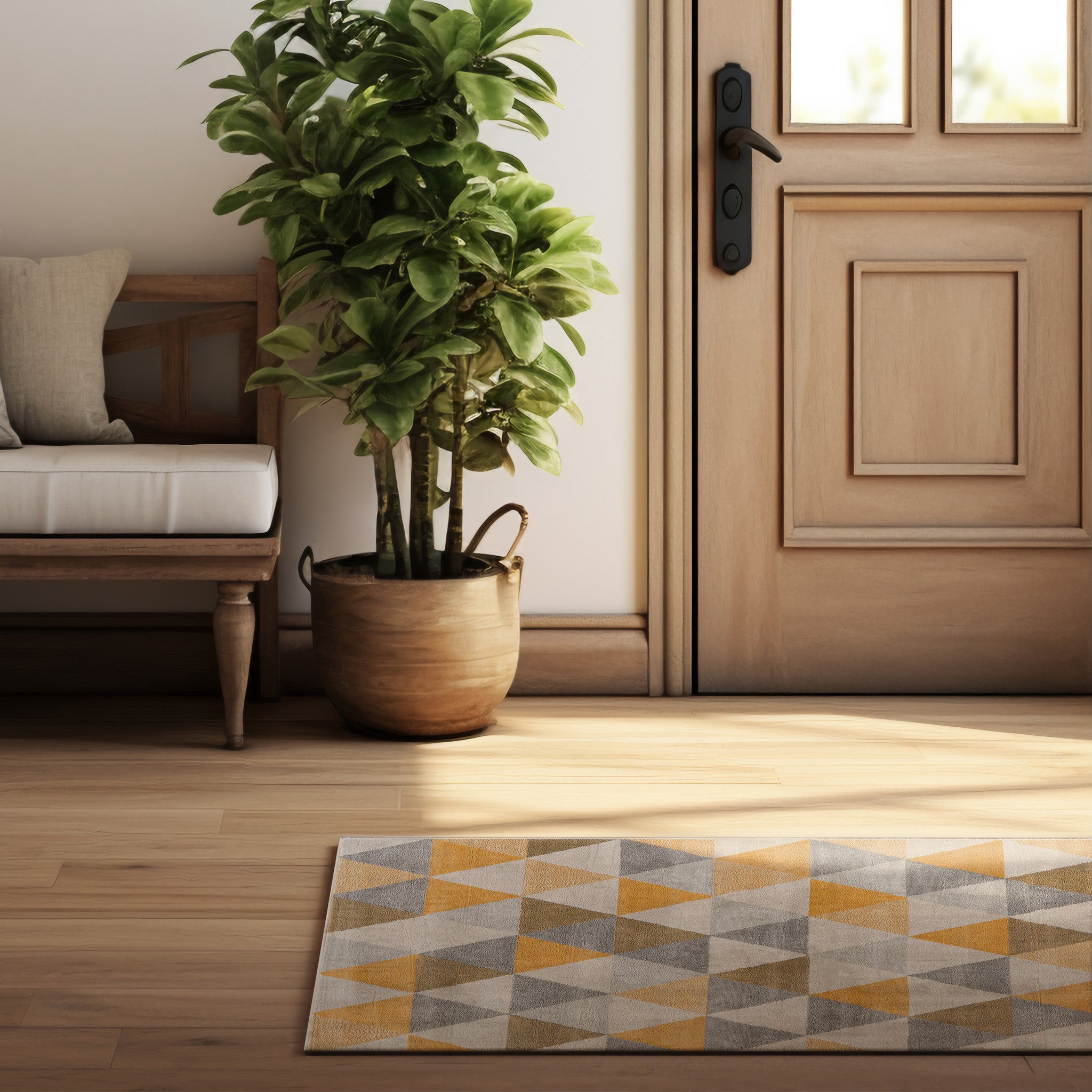 4' x 6' Yellow and Ivory Geometric Area Rug