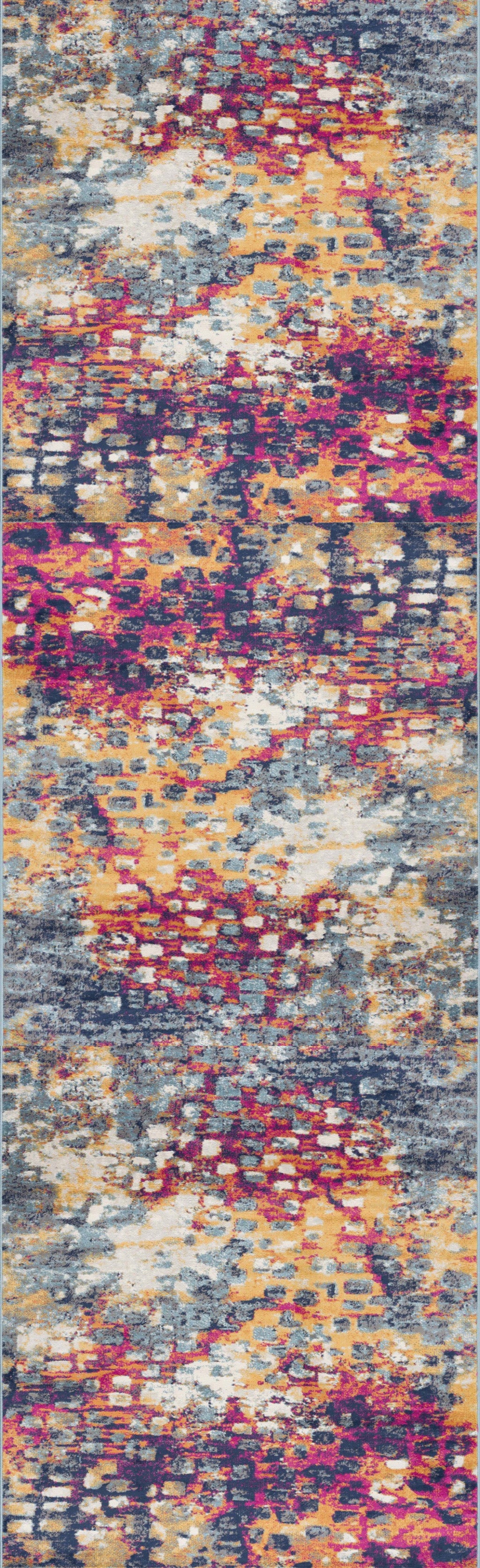 8' Runner Blue and Ivory Abstract Runner Rug