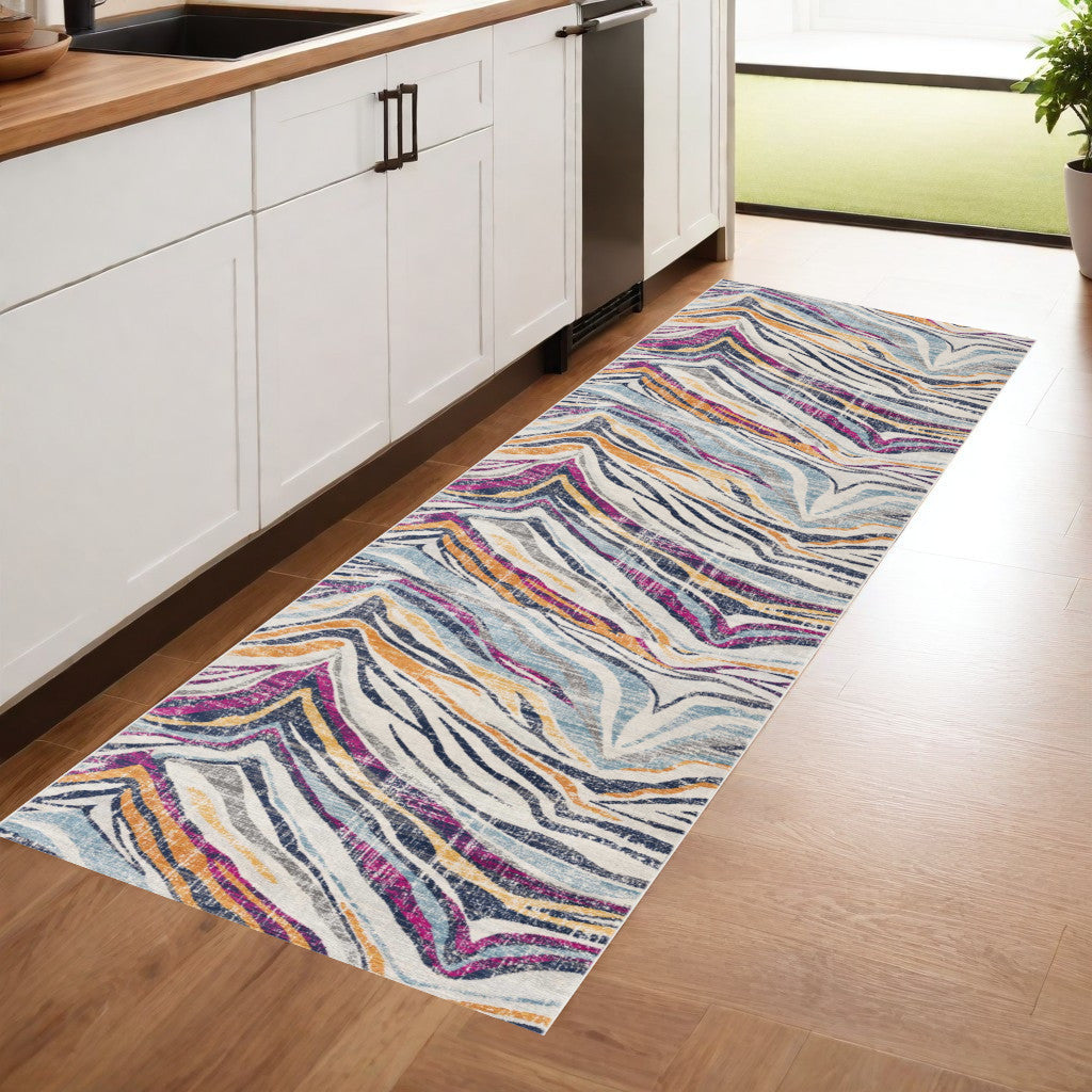 10' Blue And Gold Camouflage Dhurrie Runner Rug