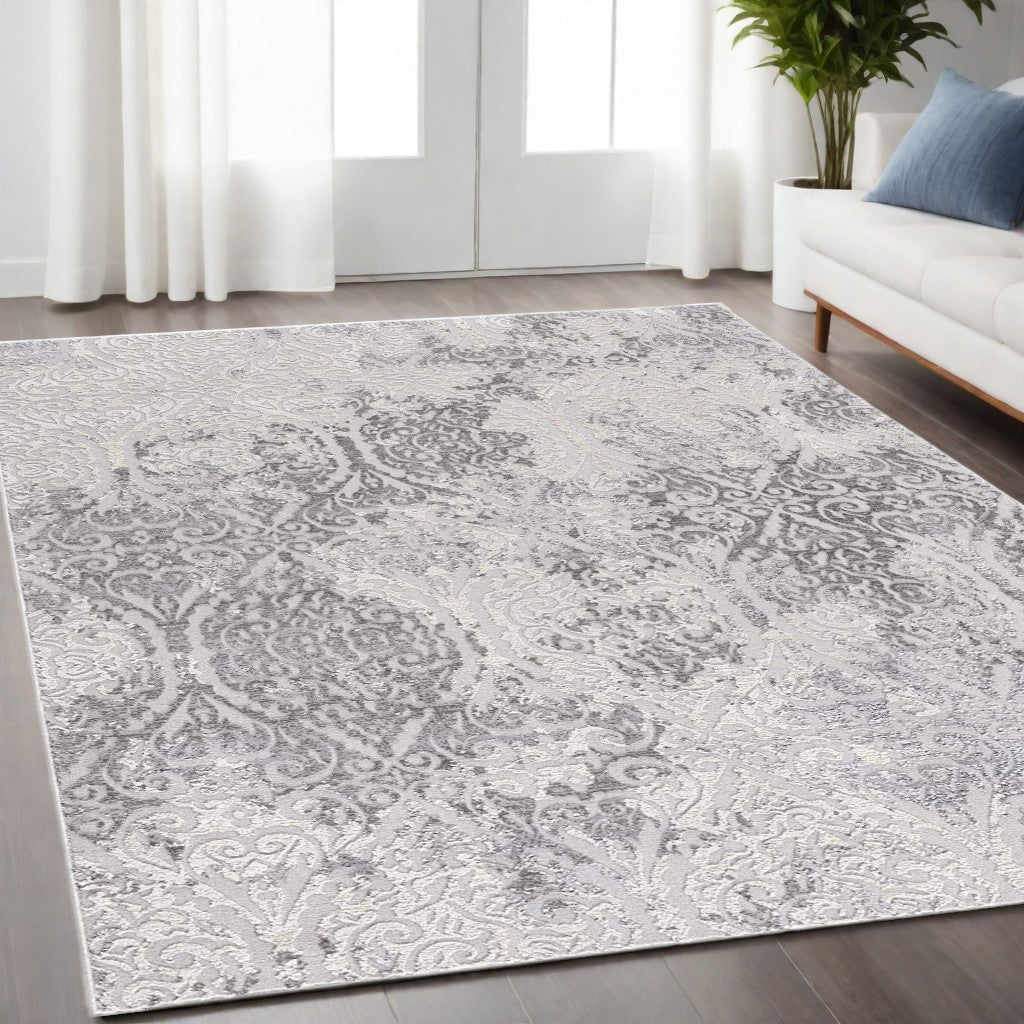 5’ X 8’ Cream And Gray Tinted Ogee Pattern Area Rug