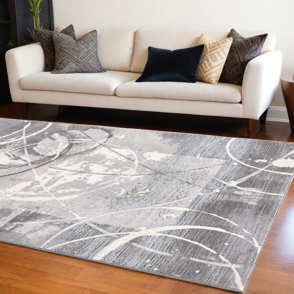 6' X 9' Gray Abstract Power Loom Area Rug