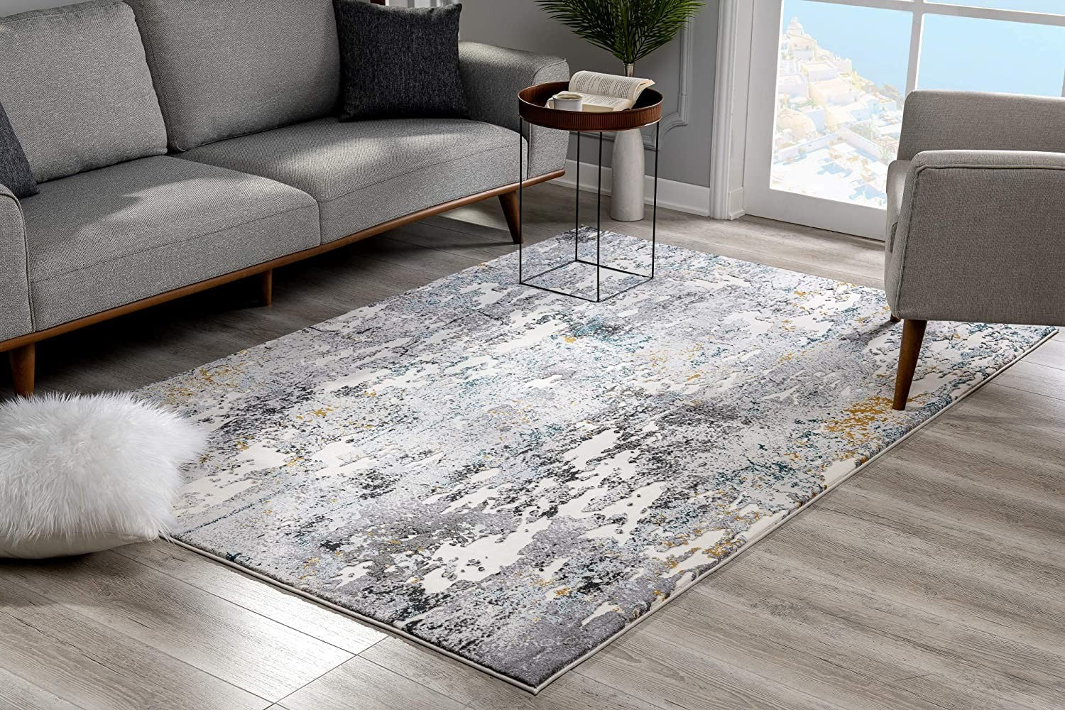 5' X 7' Gray Abstract Power Loom Area Rug