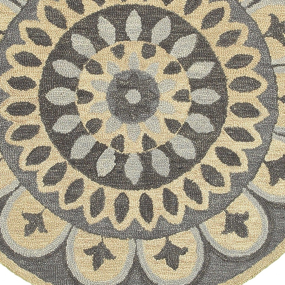 4’ Round Gray Floral Bloom Area Rug