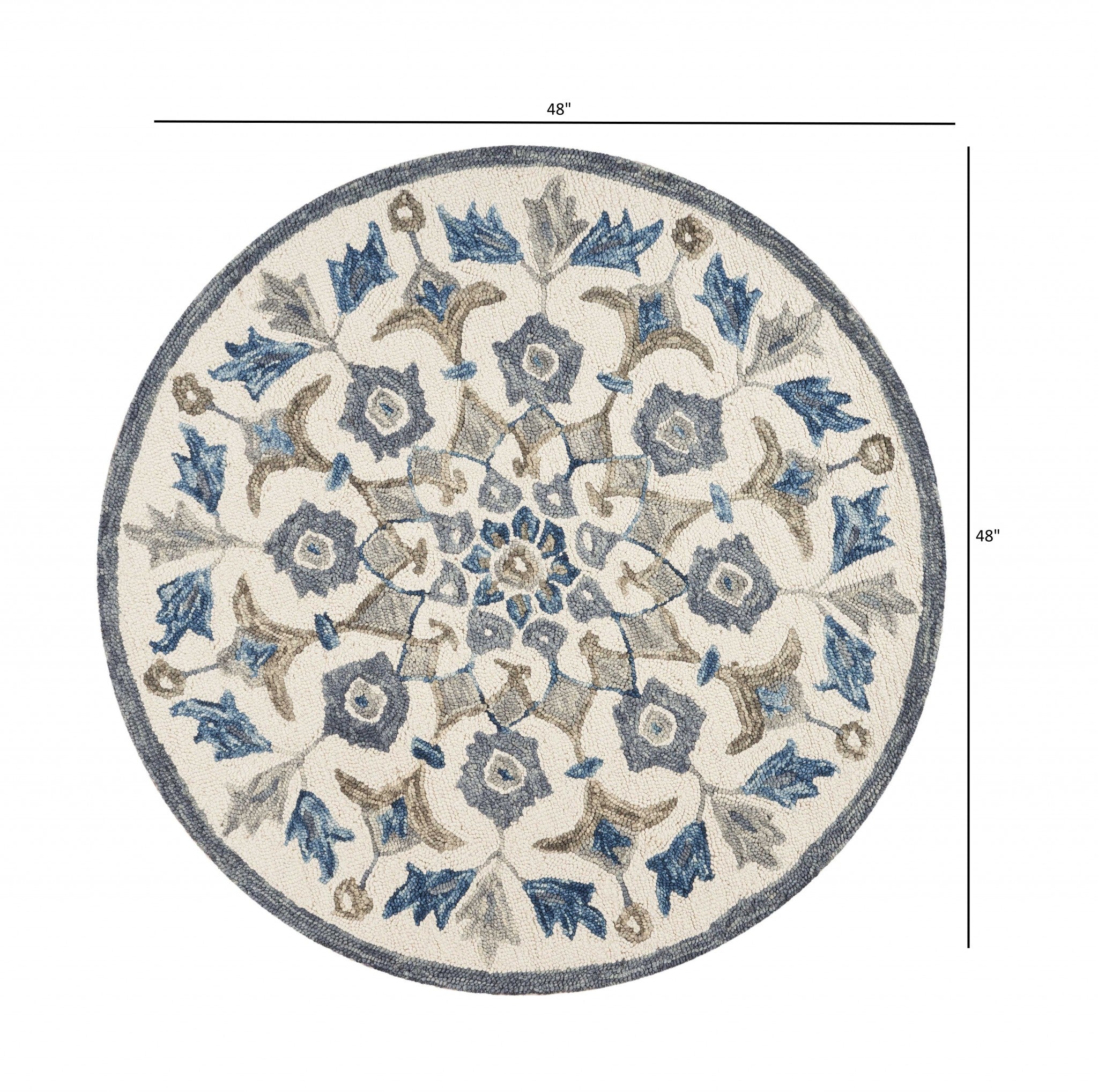 4’ Round Blue Floral Oasis Area Rug