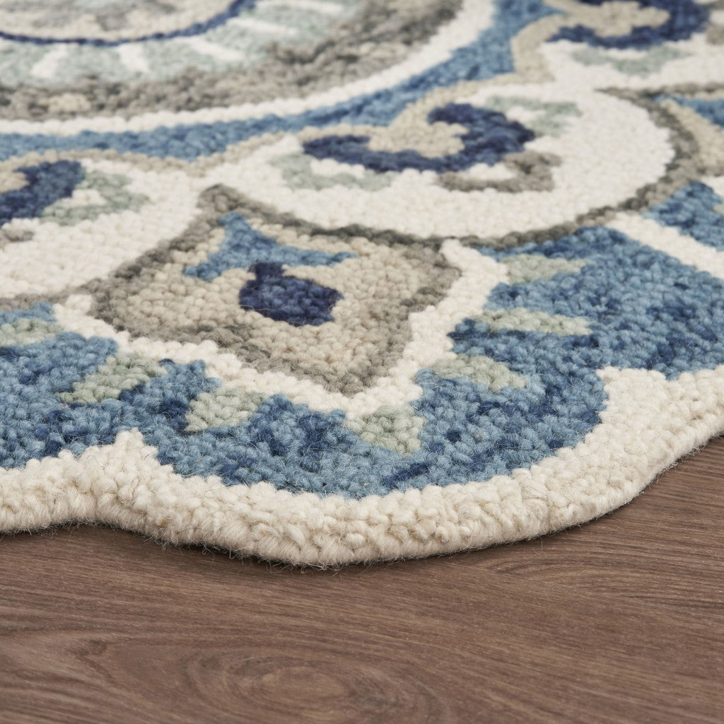 6' Blue And Green Round Wool Hand Tufted Area Rug
