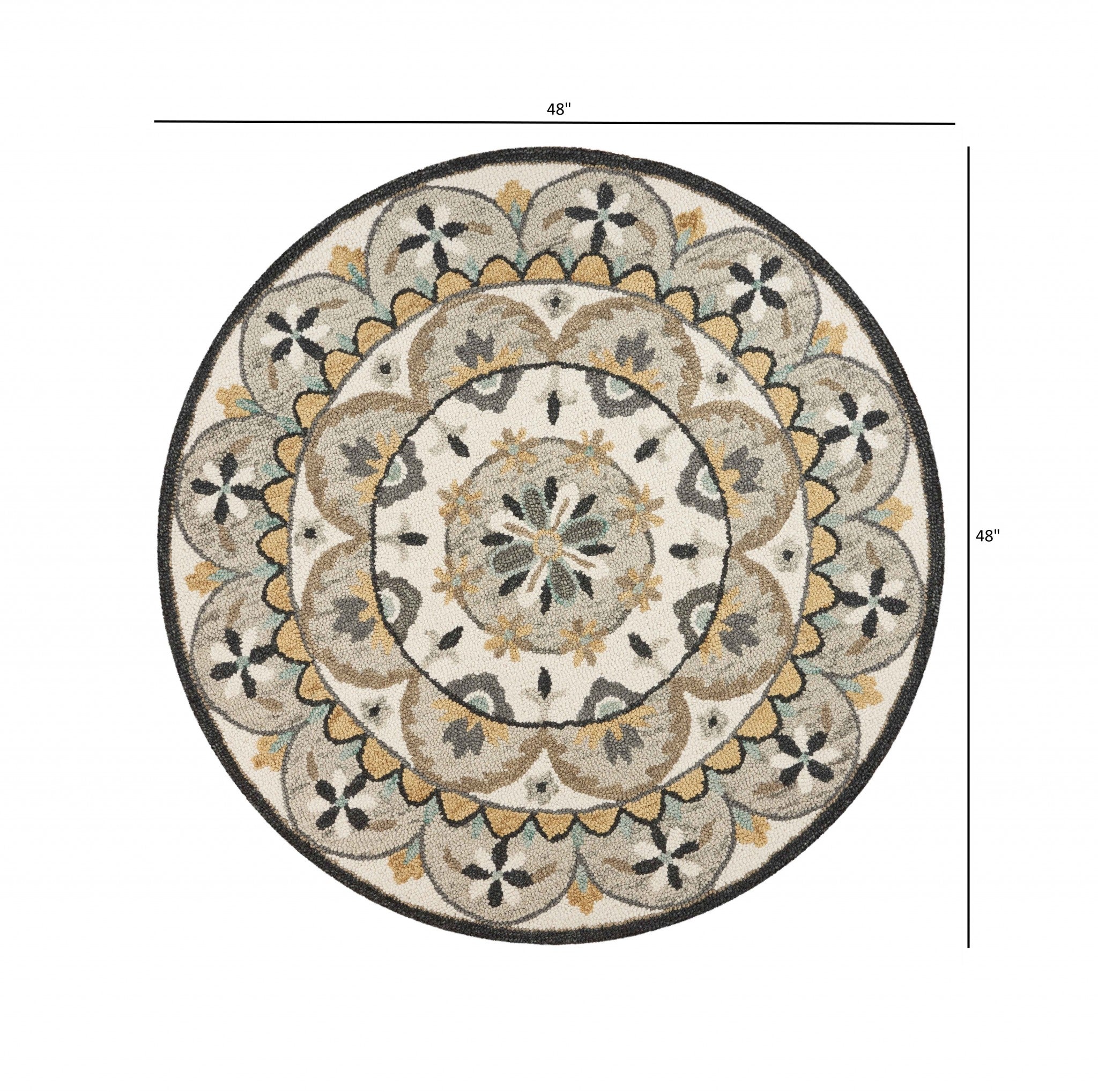 4’ Round Gray And Ivory Floral Bloom Area Rug