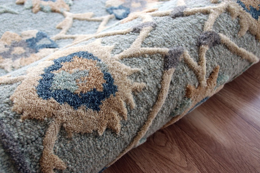 2’ X 4’ Blue And Beige Floral Hearth Rug