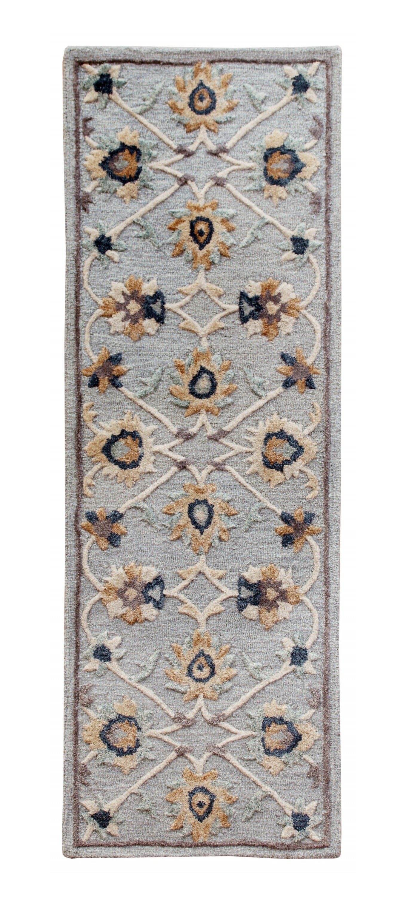 2’ X 4’ Blue And Beige Floral Hearth Rug