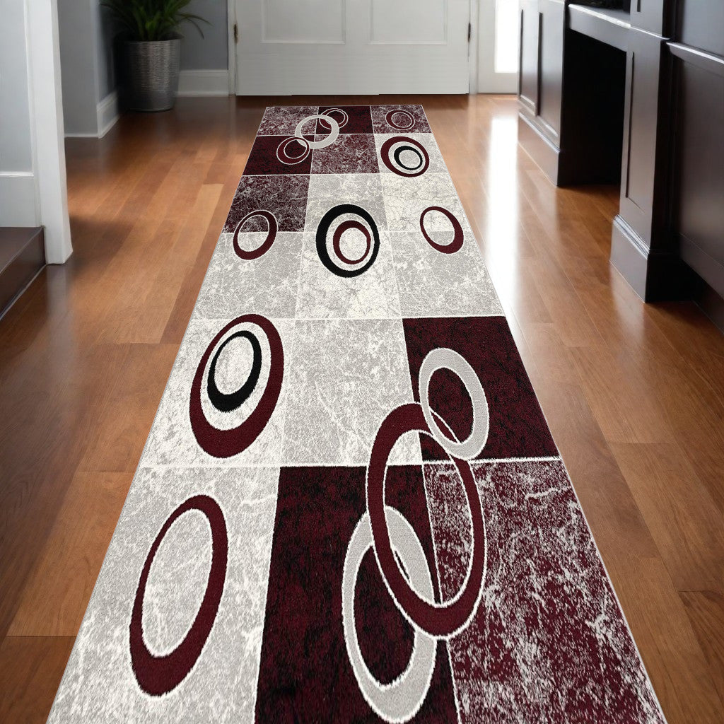 10' Red Abstract Dhurrie Runner Rug
