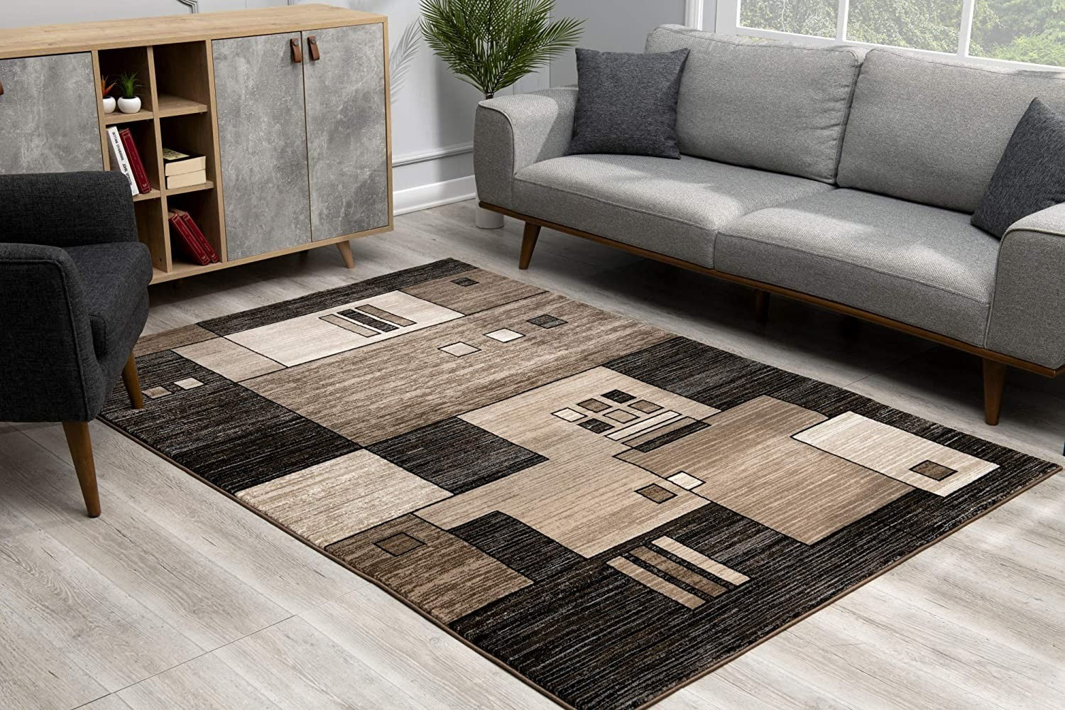 5' X 7' Beige Abstract Dhurrie Area Rug