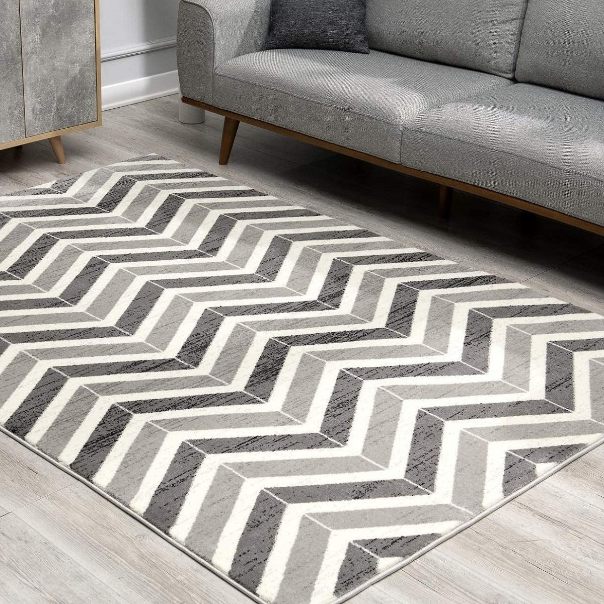 10' Gray Chevron Dhurrie Runner Rug