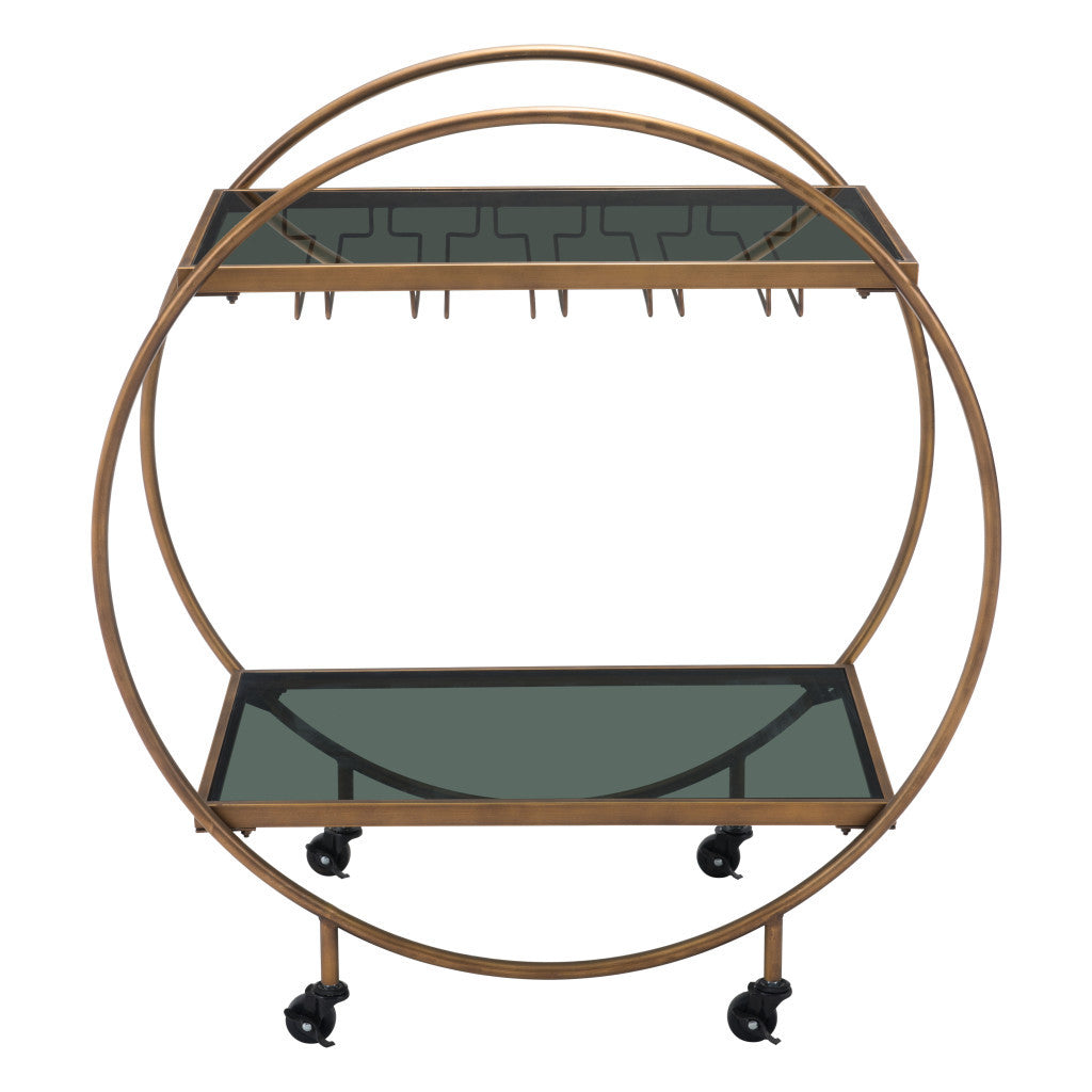 Black and Gold Iron And Mirrored Glass Rolling Bar Cart