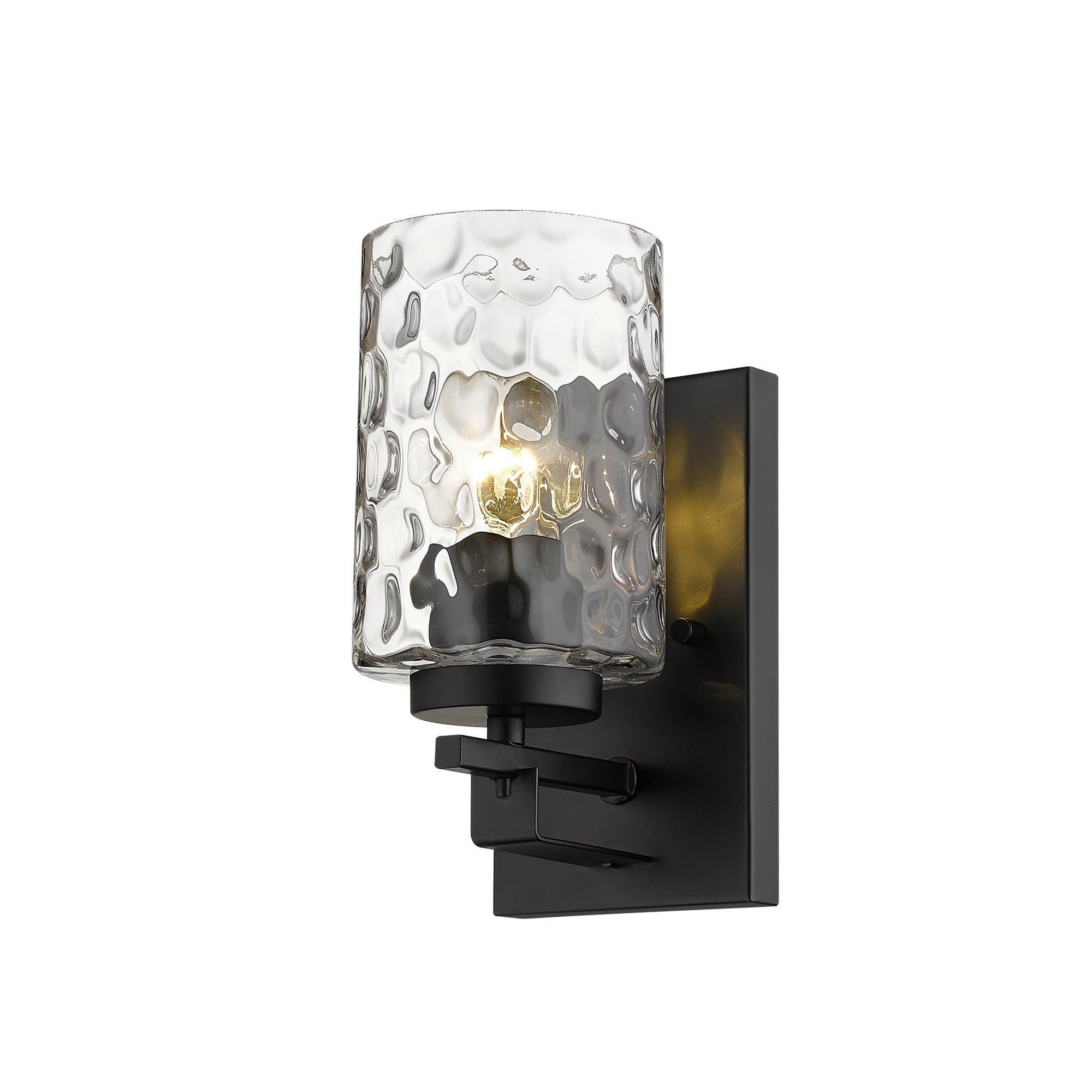 Black Metal and Pebbled Glass Wall Sconce