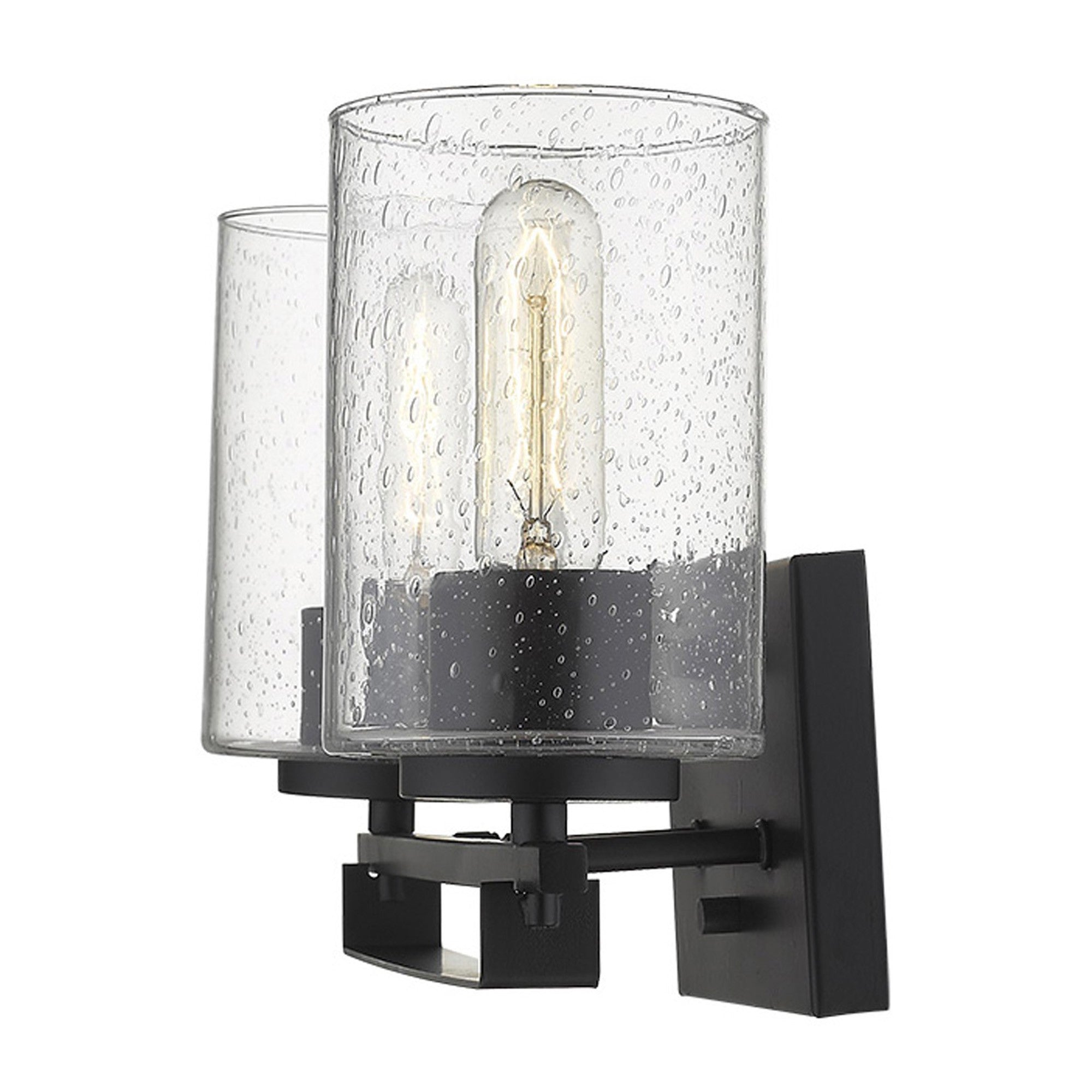 Black Metal and Textured Glass Two Light Wall Sconce