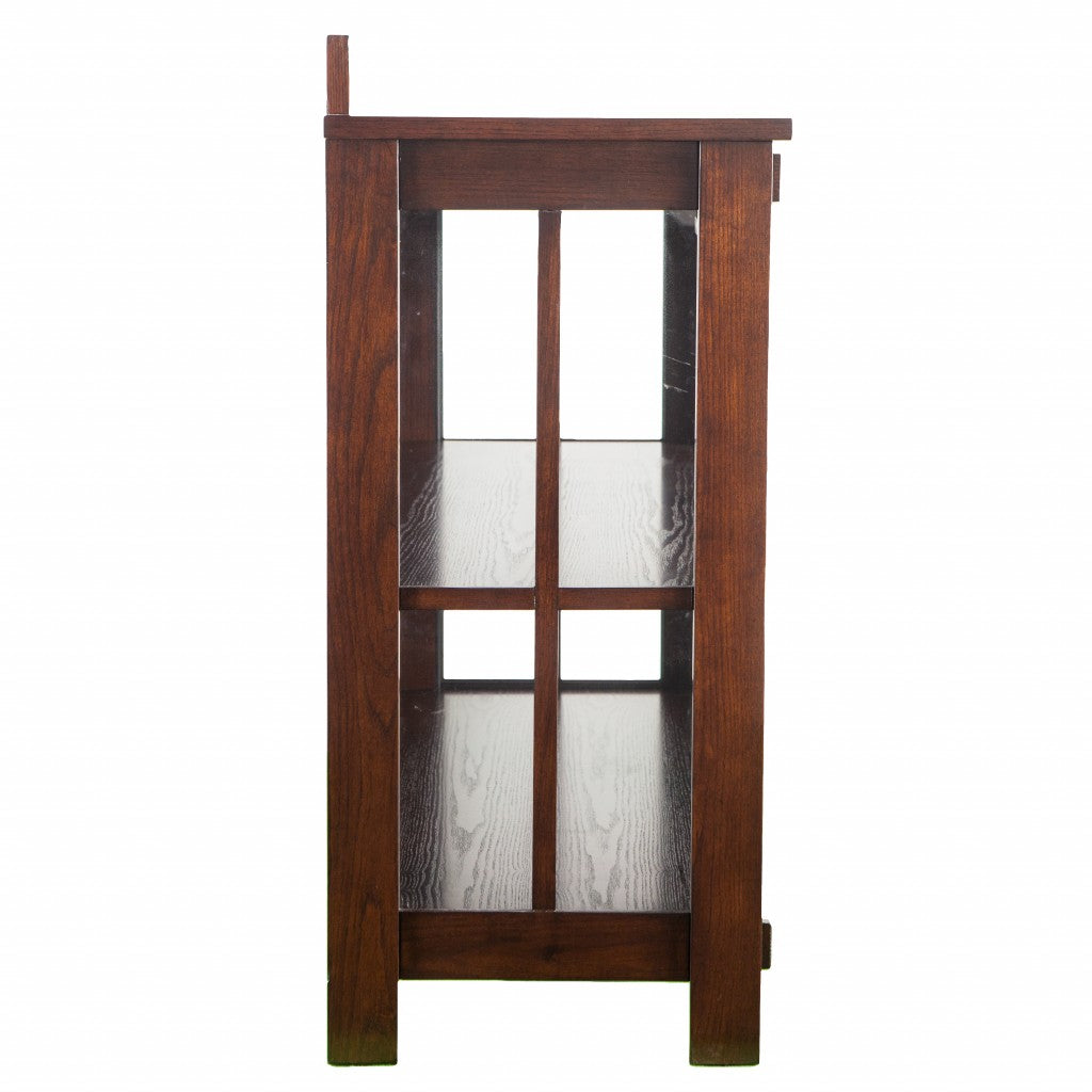 Earthy Mission Style Wood Slate and Glass Low Curio