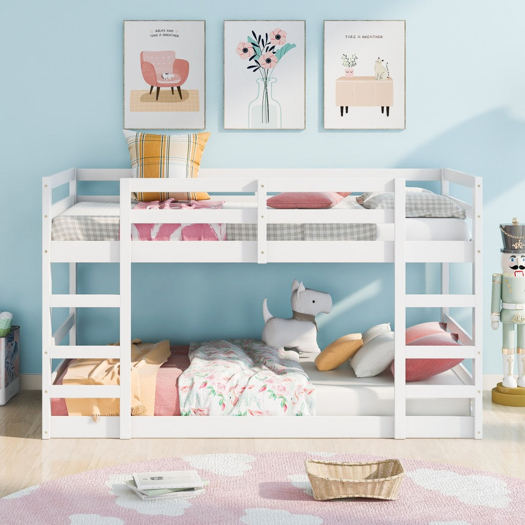 Pastel White Twin Over Twin Dual Ladder Bunk Bed