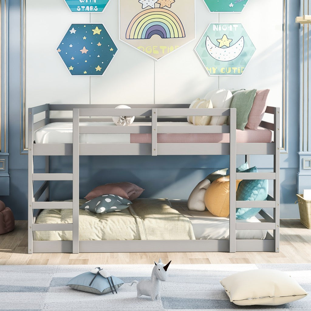 Pastel Gray Full Over Full Dual Ladder Bunk Bed