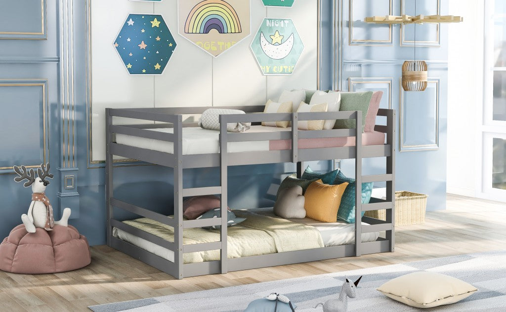 Pastel Gray Full Over Full Dual Ladder Bunk Bed