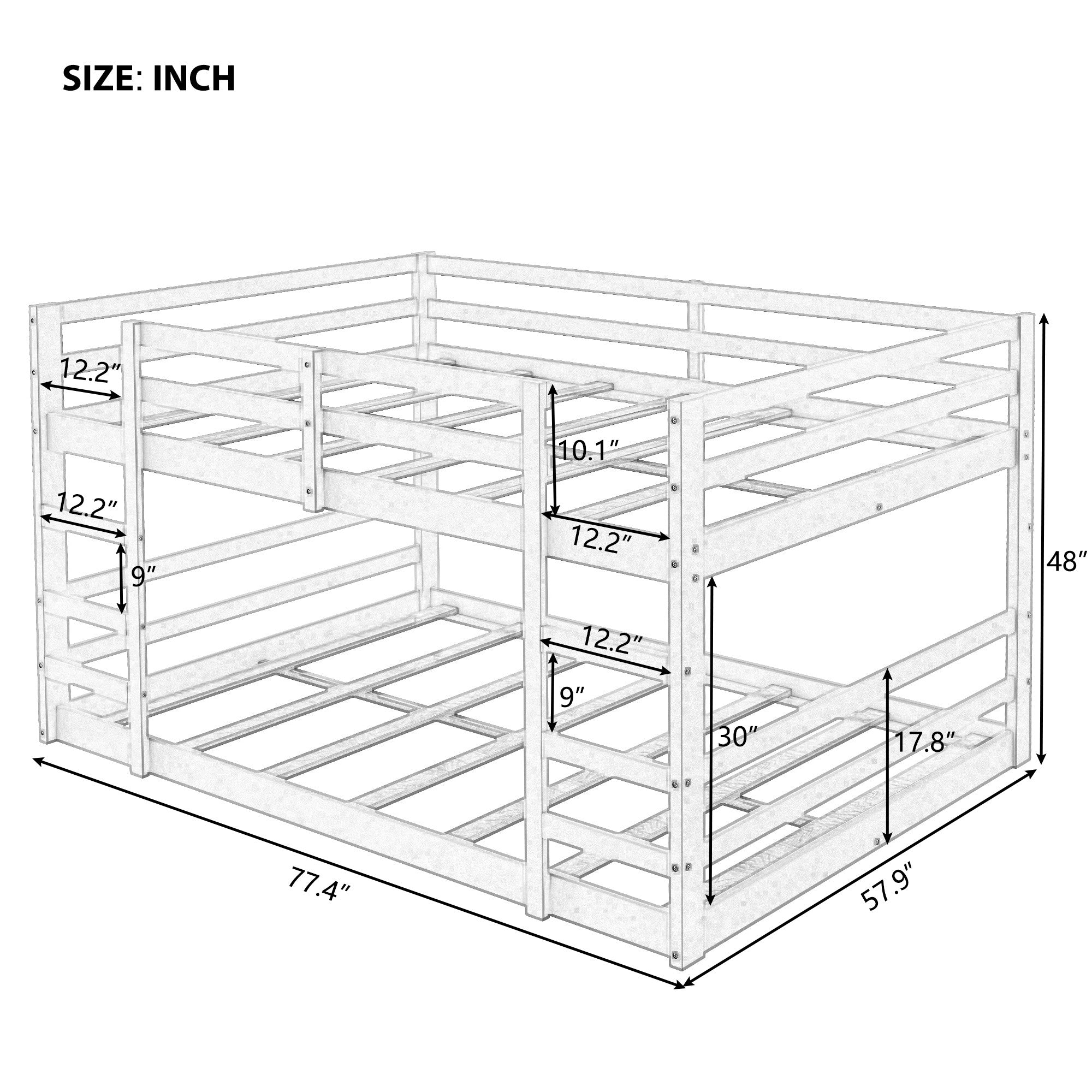 Pastel Gray Full Over Full Dual Ladder Bunk Bed