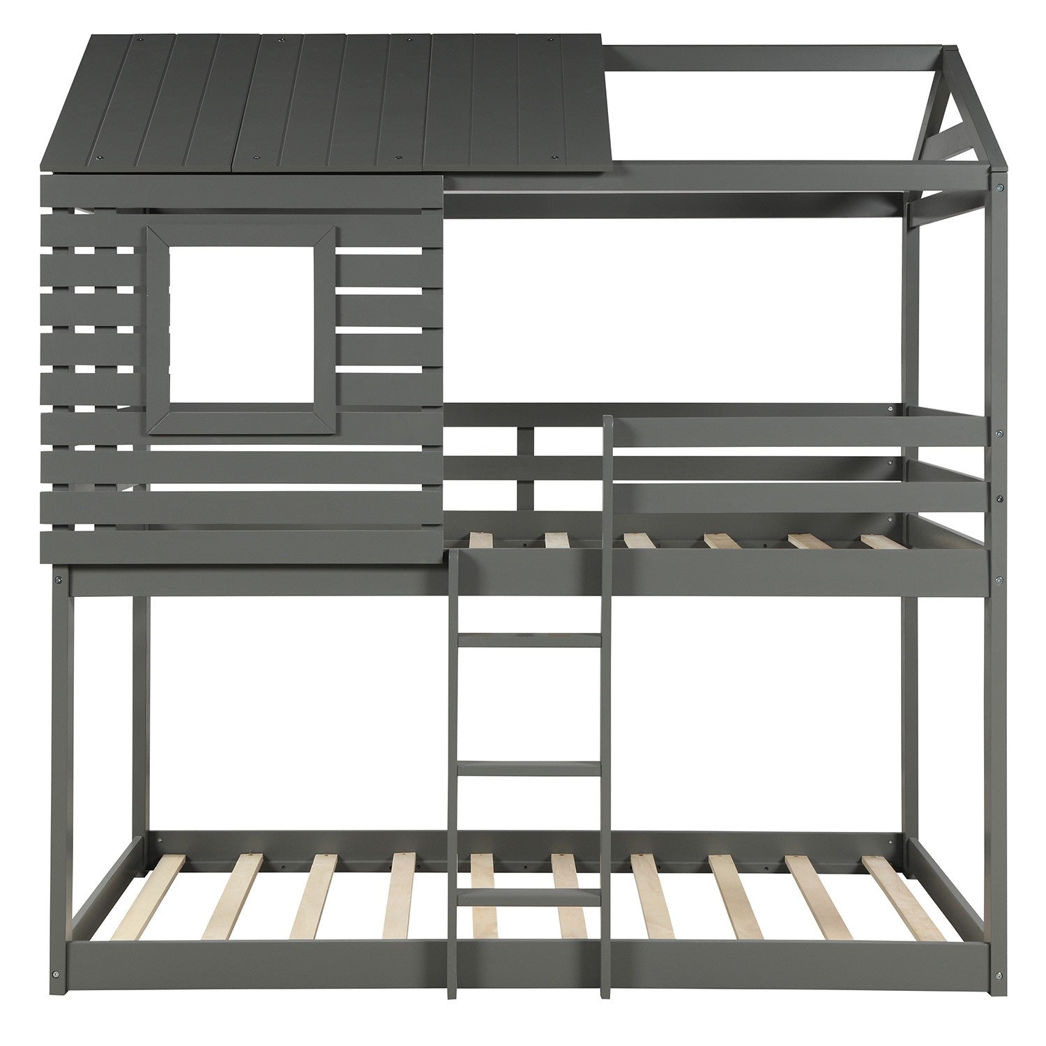 Gray Twin Over Twin Bunk Bed with Roof